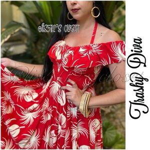 Trashy Diva Hollywood Circle Polka Dot Palm Print Rockabilly Retro Dress Sz 24